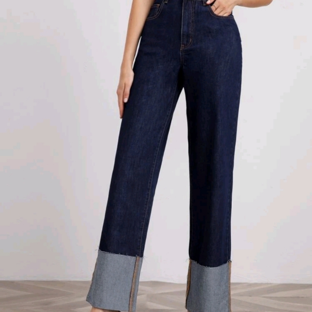 High waisted color block jeans